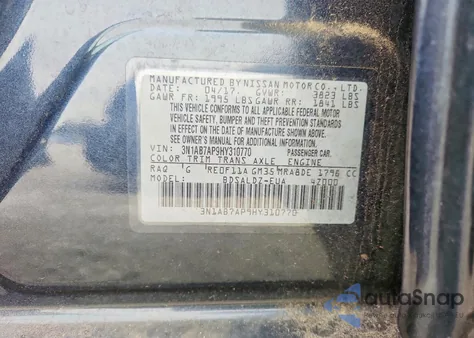 2017 Nissan Sentra S z USA, uszkodzony, nr VIN 3N1AB7AP9HY310770